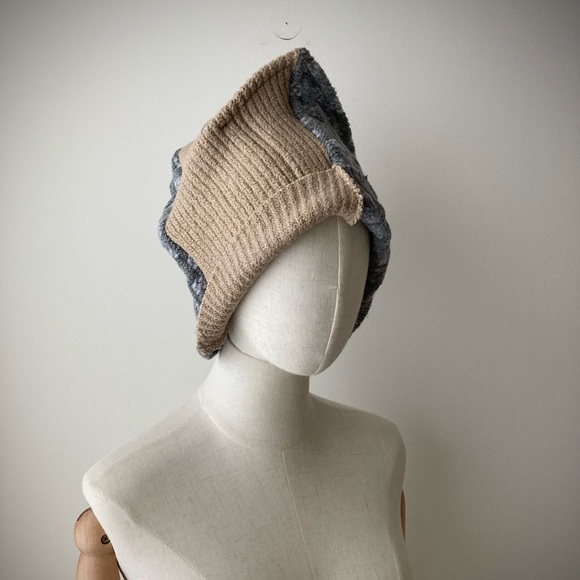 joodito origami crown 100% wool sweater hat japanese boro patchwork beanie cap - Picture 4 of 11